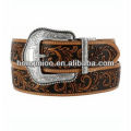 Leaves Design Vintage Matt Silver pin buckle genuine leather belt leaf Brown Strap customizable